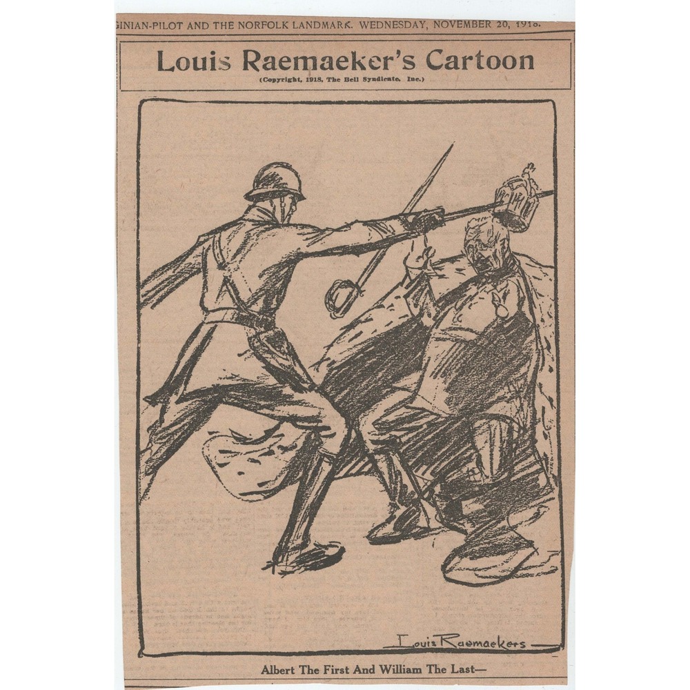 Louis Raemaekers 1918 WWI Political Cartoons Norfolk Landmark Clippings - Picture 2 of 9